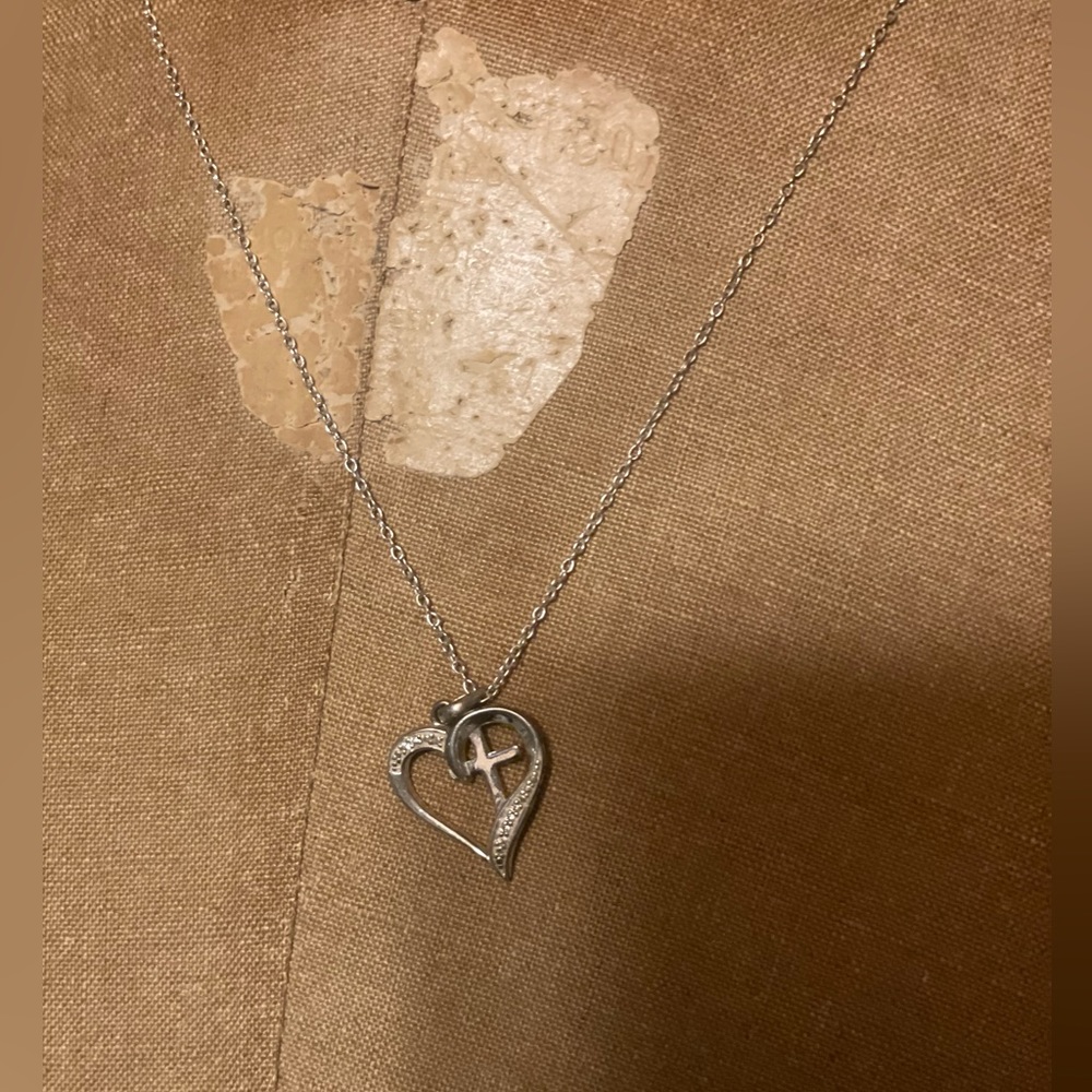 Sparkly Silver Heart with Cross